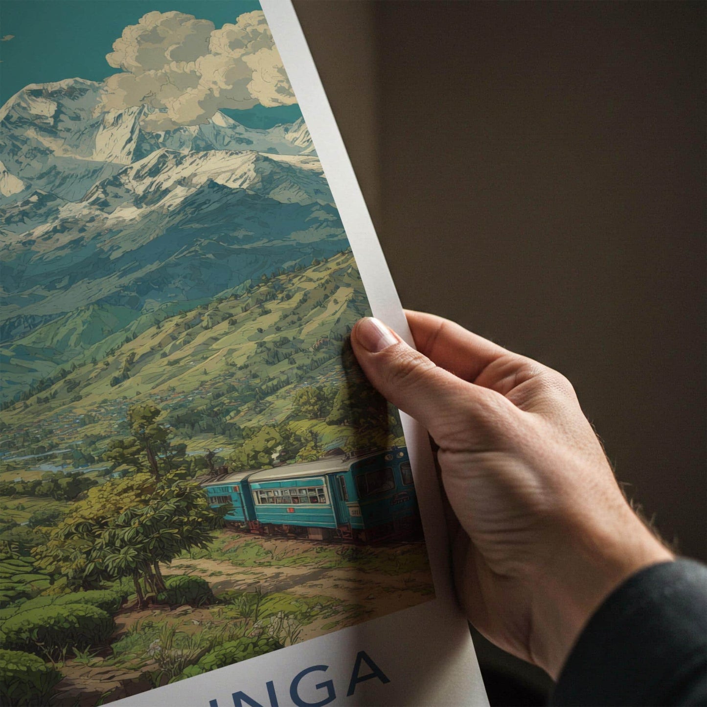 Kanchenjunga Poster - India Travel Art - Sikkim Mountain Train Home Decor