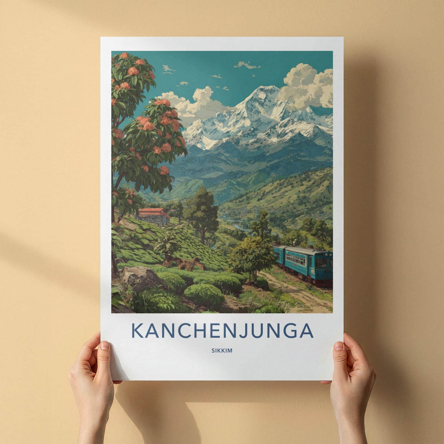 Kanchenjunga Poster - India Travel Art - Sikkim Mountain Train Home Decor