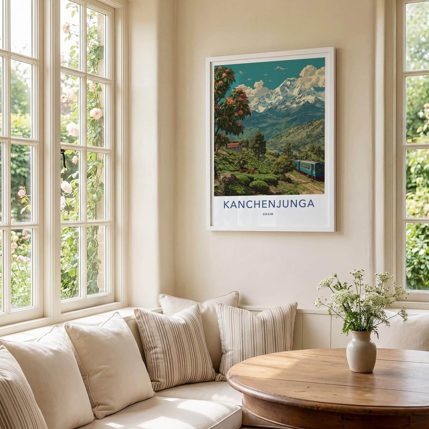 Kanchenjunga Poster - India Travel Art - Sikkim Mountain Train Home Decor