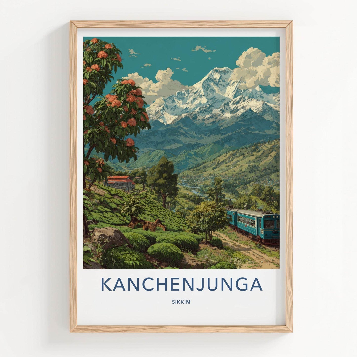 Kanchenjunga Poster - India Travel Art - Sikkim Mountain Train Home Decor
