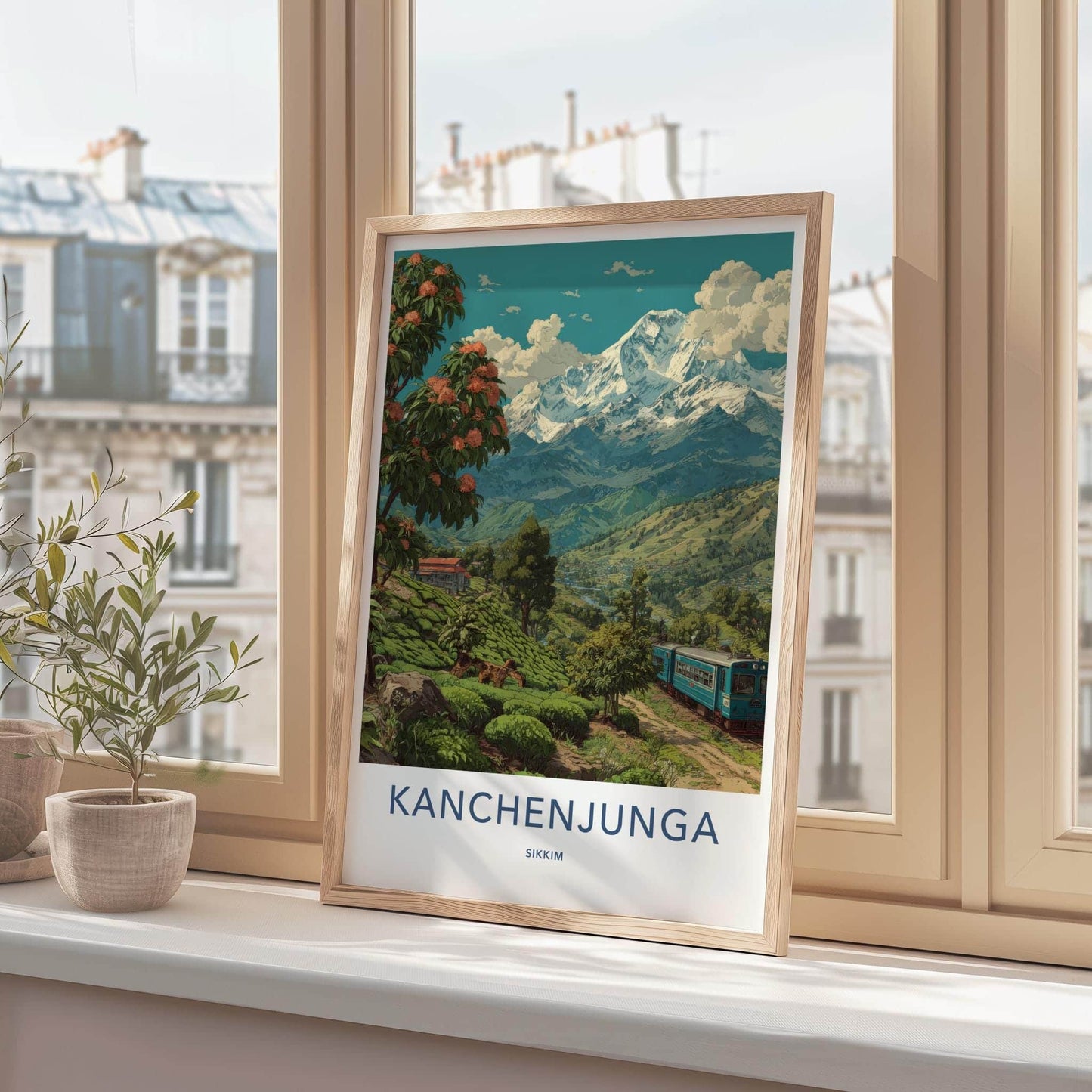 Kanchenjunga Poster - India Travel Art - Sikkim Mountain Train Home Decor