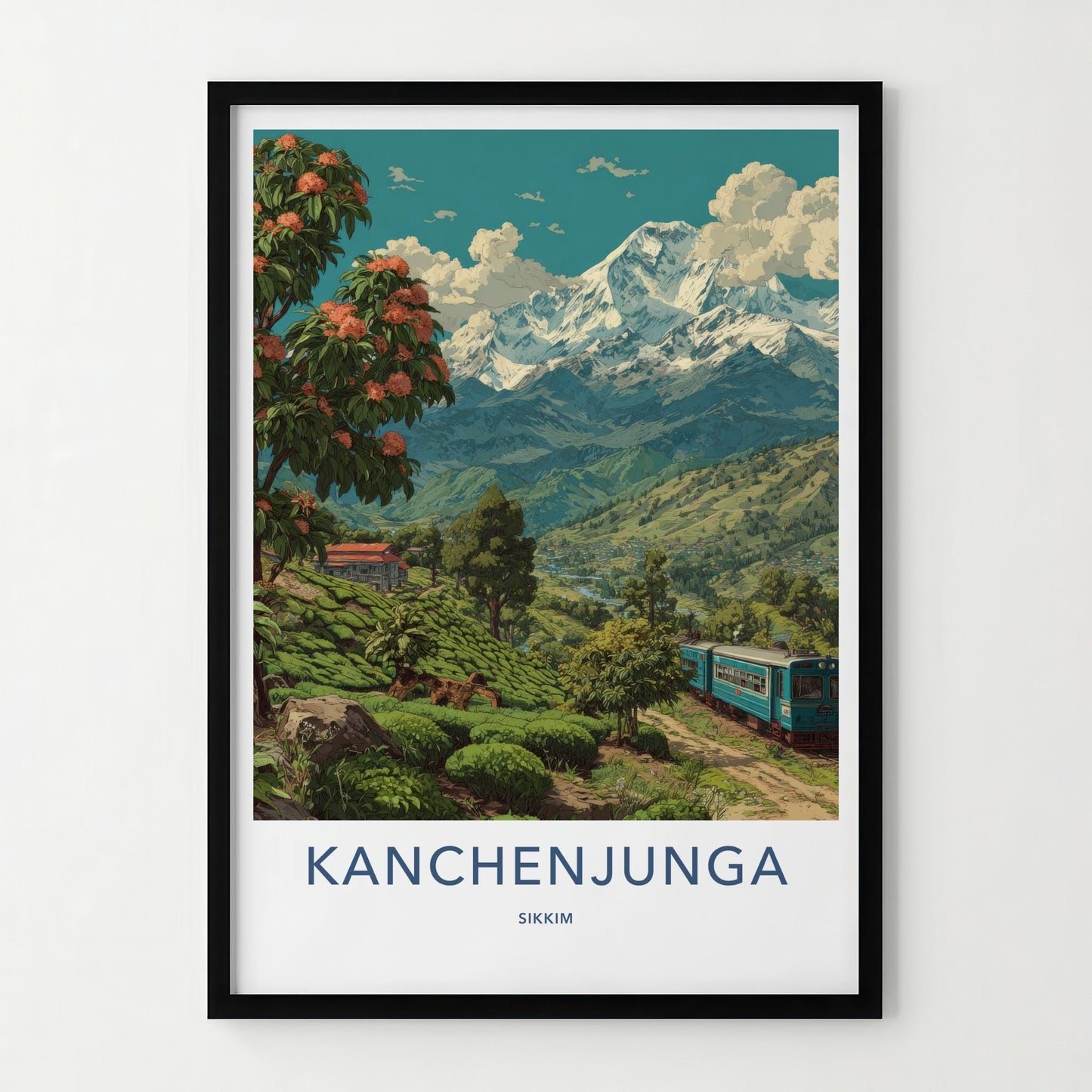 Kanchenjunga Poster - India Travel Art - Sikkim Mountain Train Home Decor