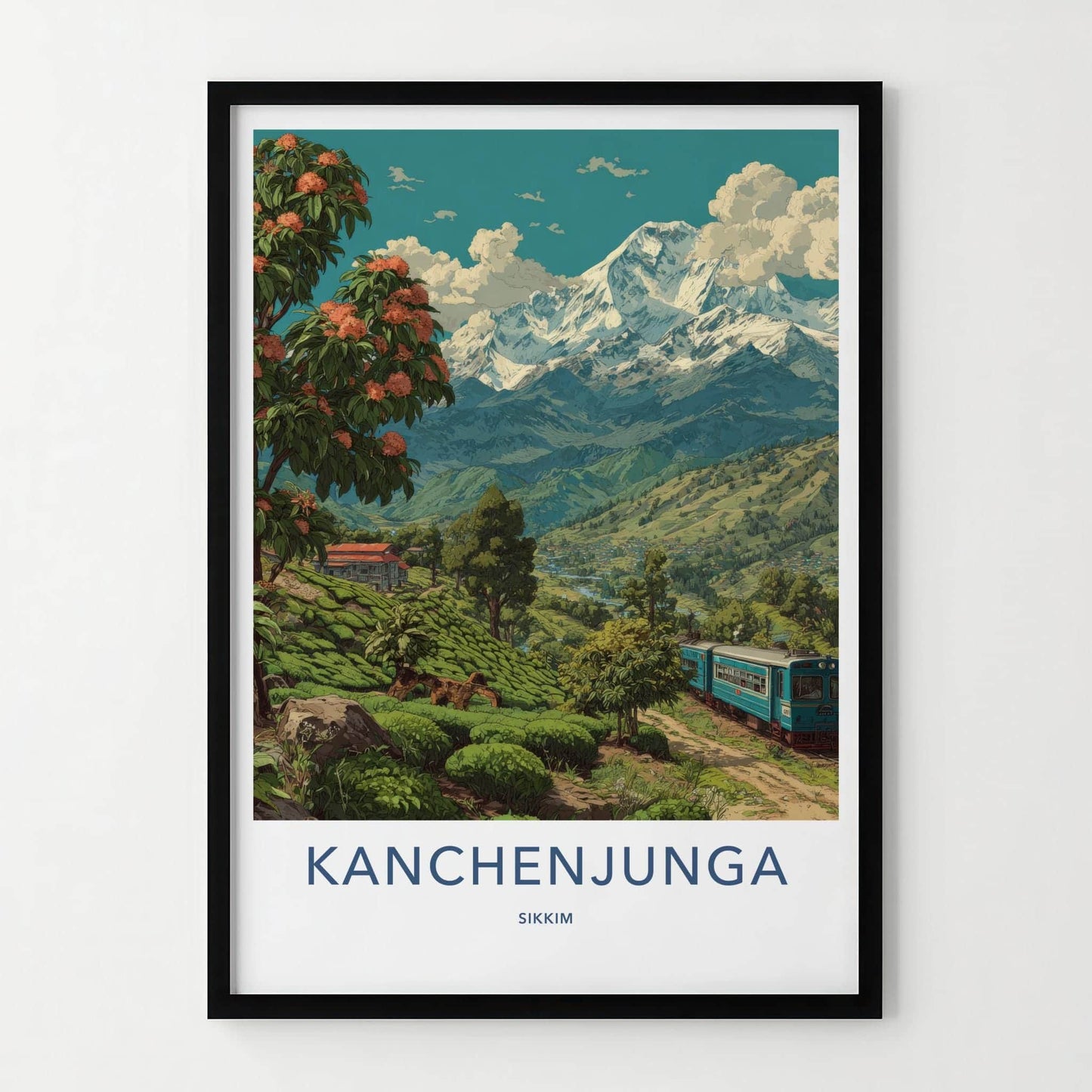 Kanchenjunga Poster - India Travel Art - Sikkim Mountain Train Home Decor