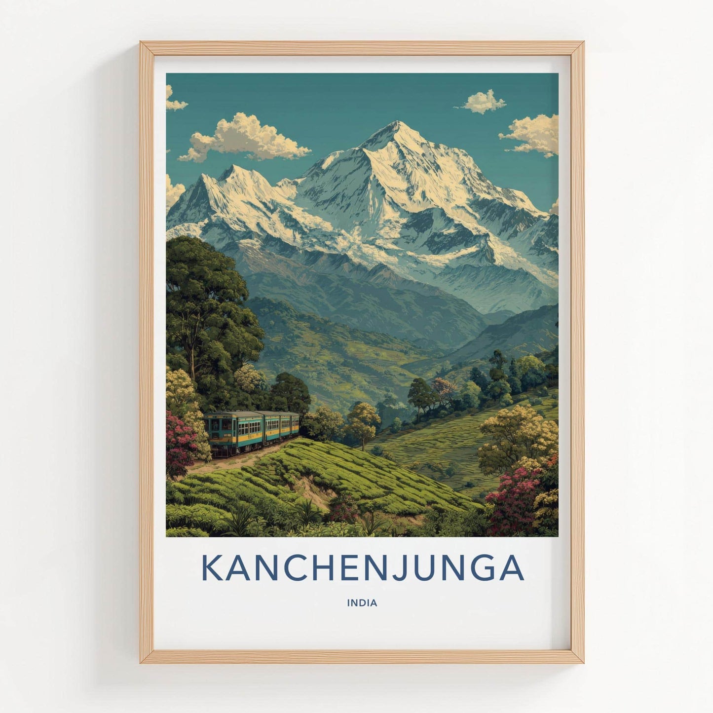 Kanchenjunga Poster - India Travel Art - Sikkim Mountain Train Home Decor