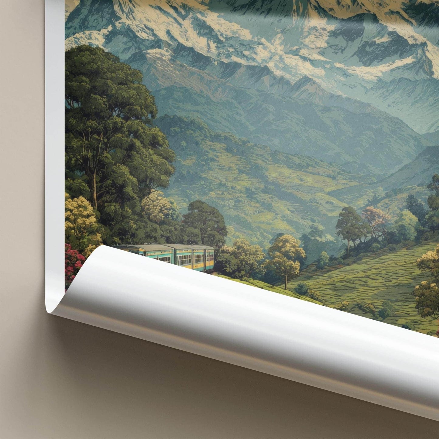 Kanchenjunga Poster - India Travel Art - Sikkim Mountain Train Home Decor