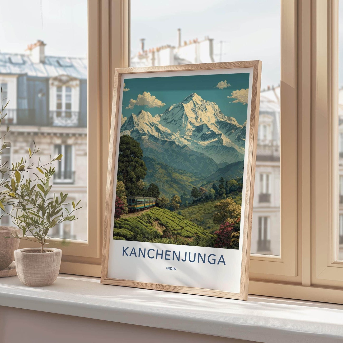 Kanchenjunga Poster - India Travel Art - Sikkim Mountain Train Home Decor