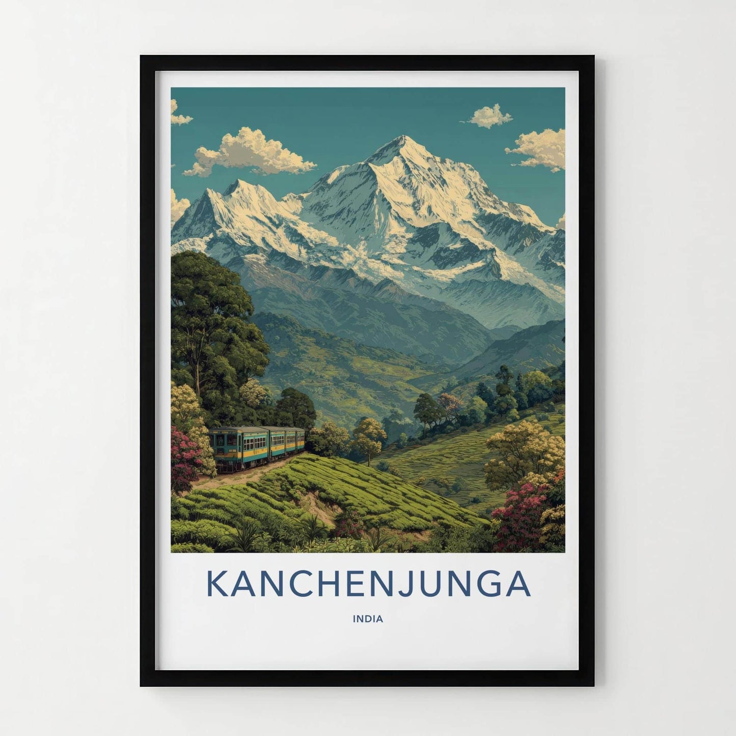 Kanchenjunga Poster - India Travel Art - Sikkim Mountain Train Home Decor