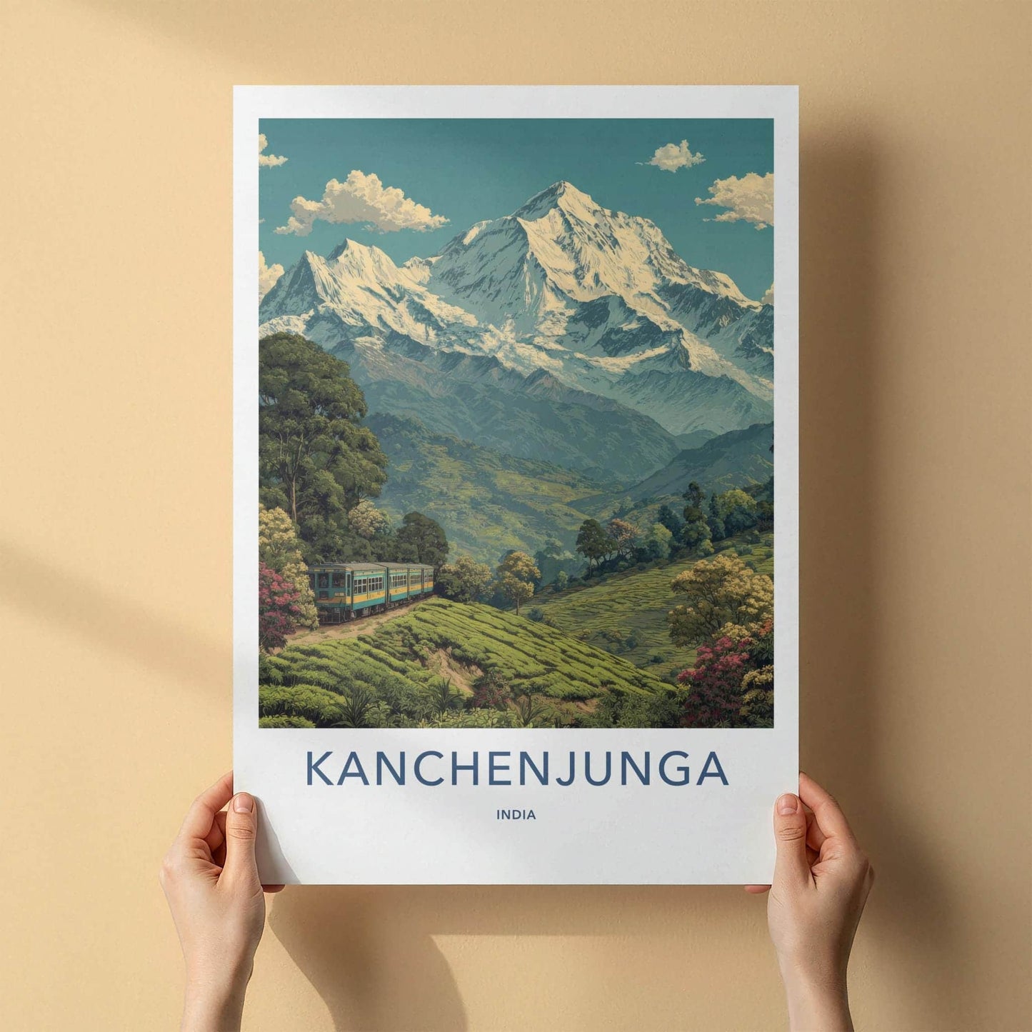 Kanchenjunga Poster - India Travel Art - Sikkim Mountain Train Home Decor