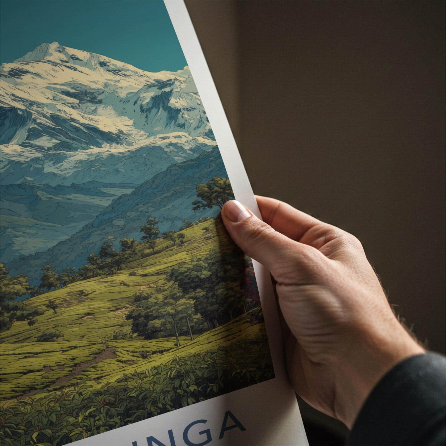 Kanchenjunga Poster - India Travel Art - Sikkim Tea Plantation Train Home Decor