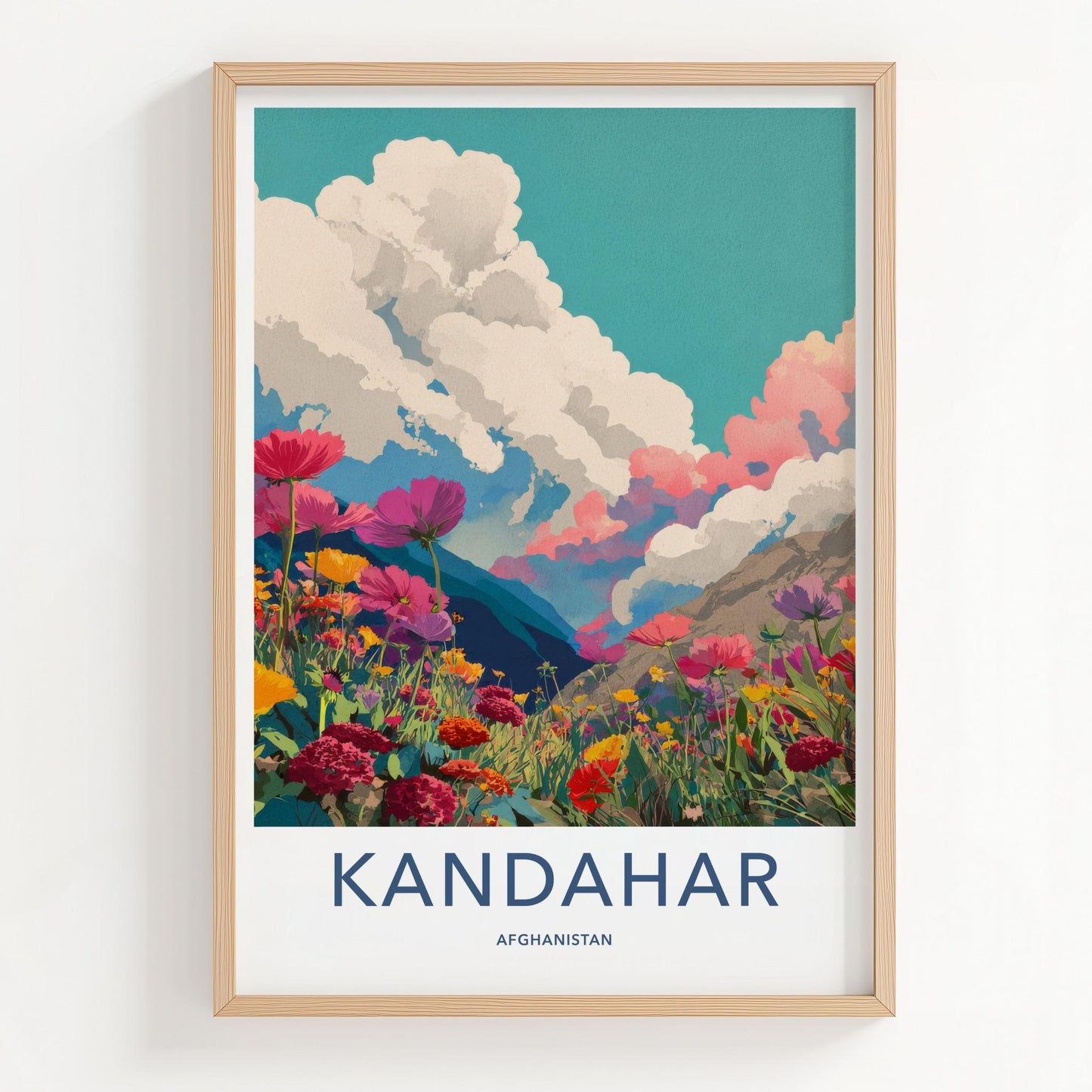 Kandahar Poster - Afghanistan Travel Art - Colorful Flower Field Home Decor