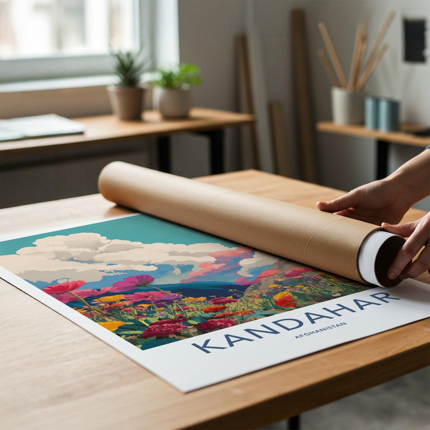 Kandahar Poster - Afghanistan Travel Art - Colorful Flower Field Home Decor