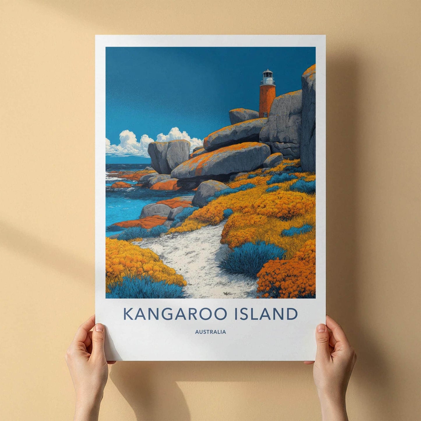 Kangaroo Island Poster - Australia Travel Art - Coastal Cliffs Lighthouse Home Decor
