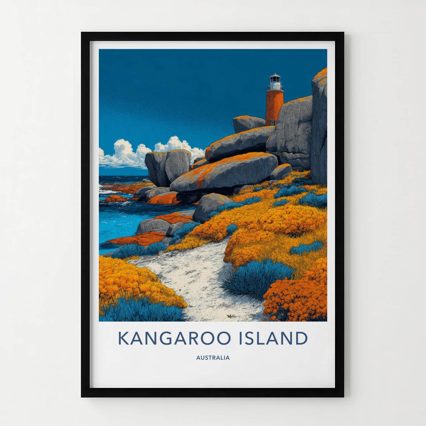 Kangaroo Island Poster - Australia Travel Art - Coastal Cliffs Lighthouse Home Decor