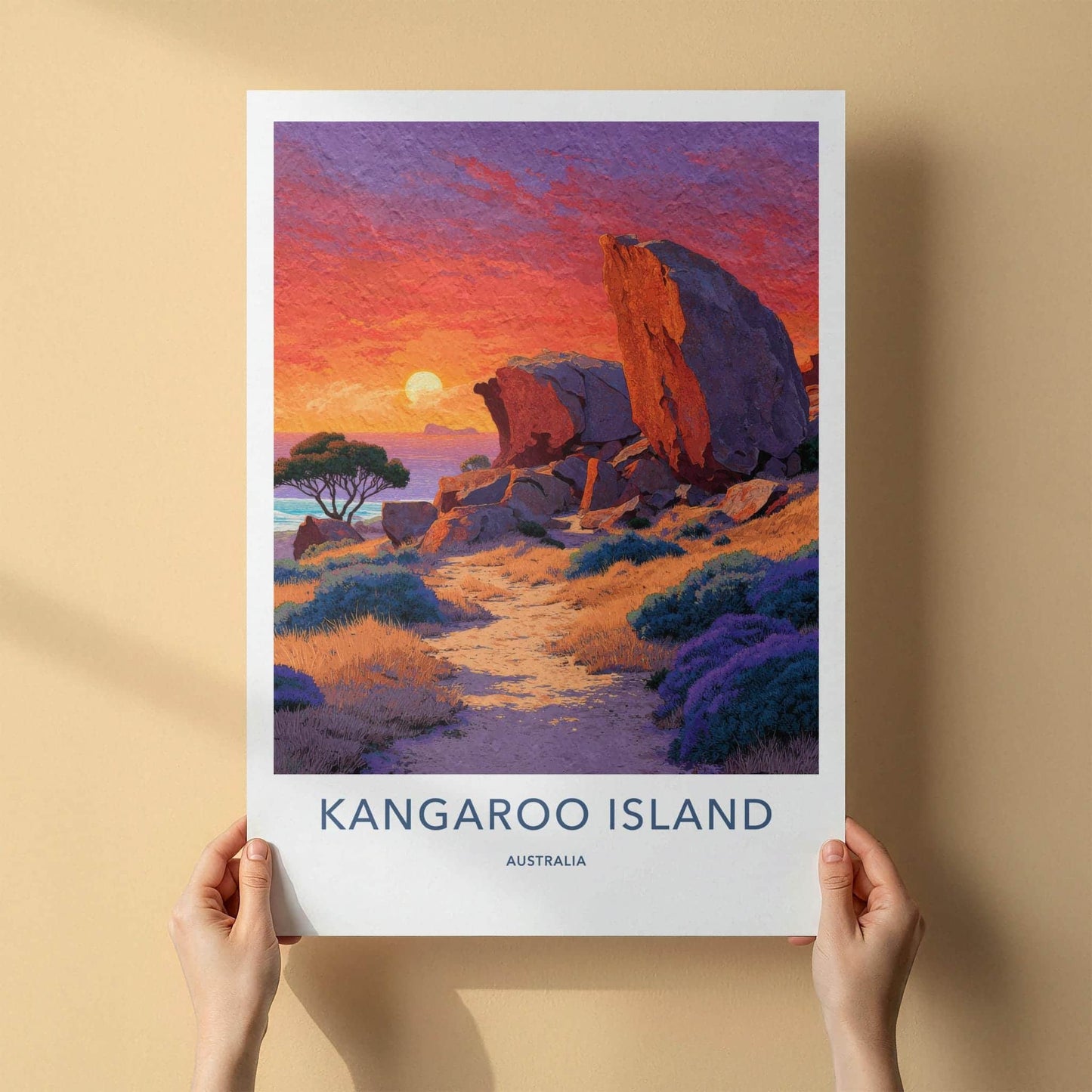 Kangaroo Island Poster - Australia Travel Art - Coastal Rocks Sunset Wall Decor