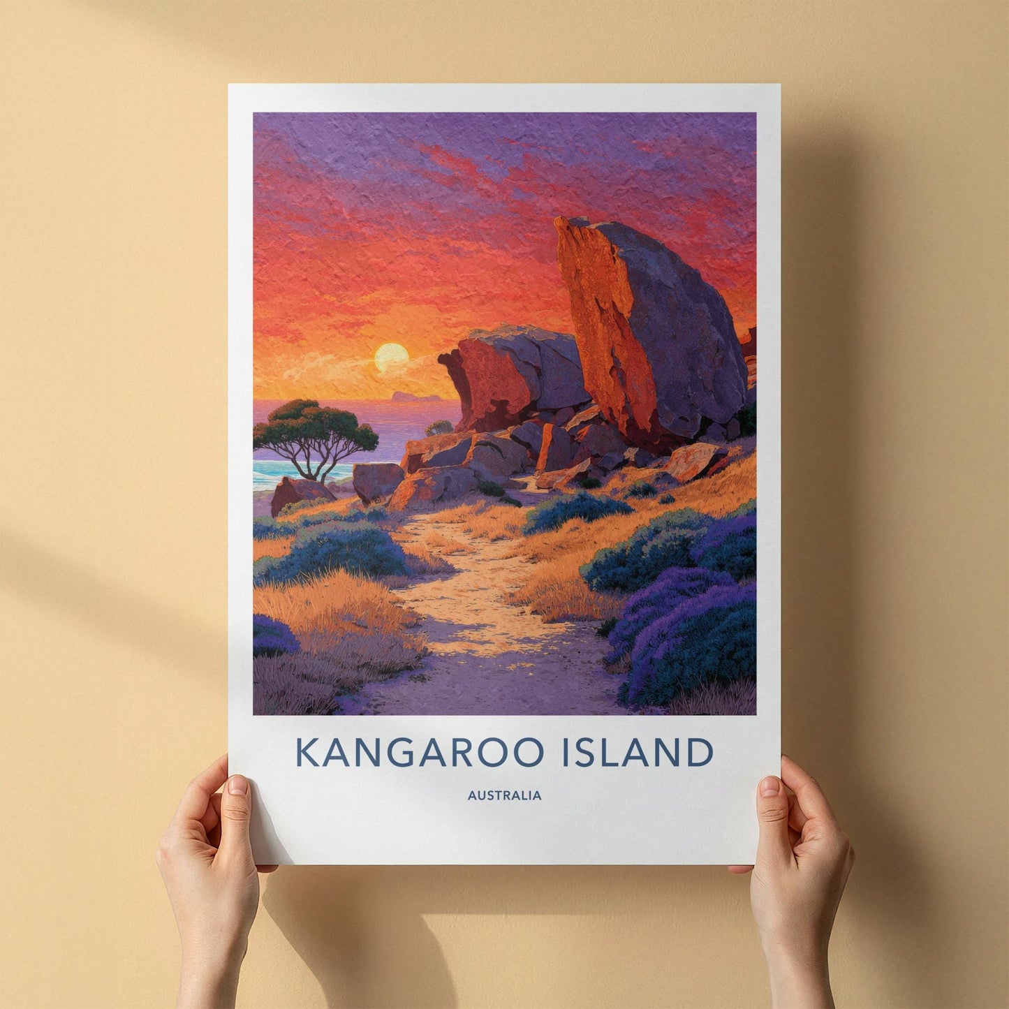 Kangaroo Island Poster - Australia Travel Art - Coastal Rocks Sunset Wall Decor