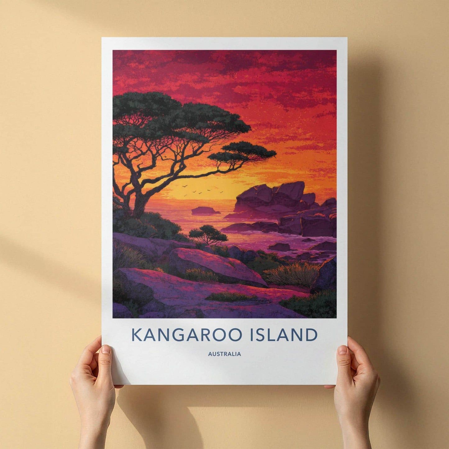 Kangaroo Island Poster - Australia Travel Art - Vibrant Coastal Sunset Home Decor