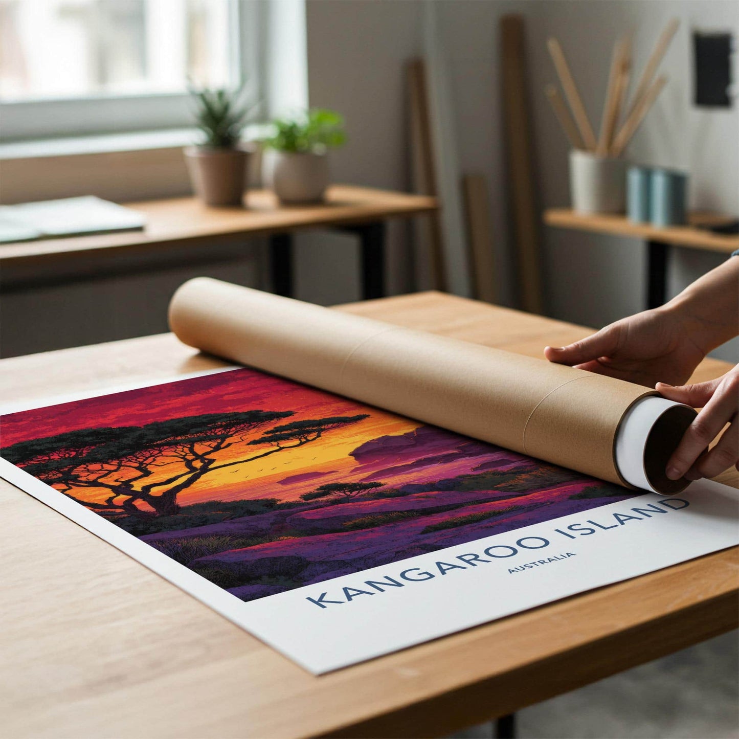 Kangaroo Island Poster - Australia Travel Art - Vibrant Coastal Sunset Home Decor
