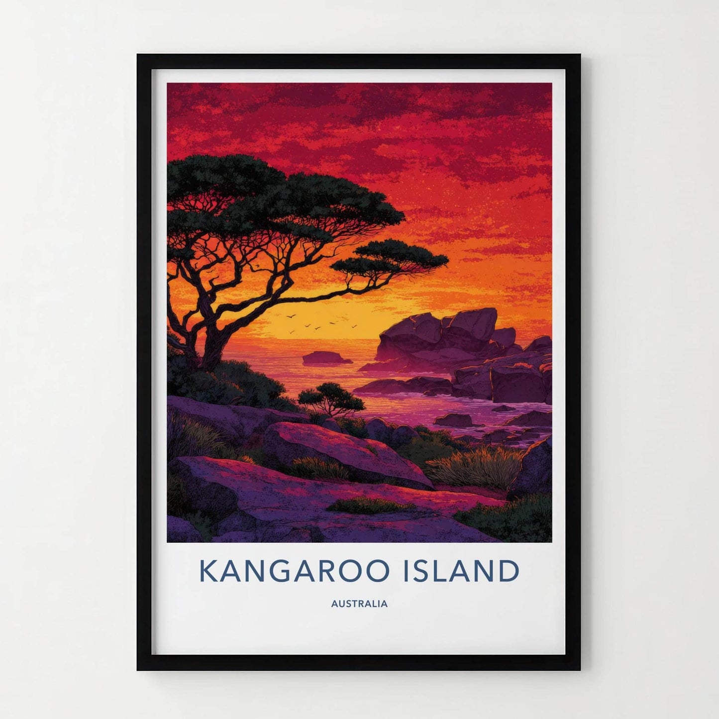 Kangaroo Island Poster - Australia Travel Art - Vibrant Coastal Sunset Home Decor