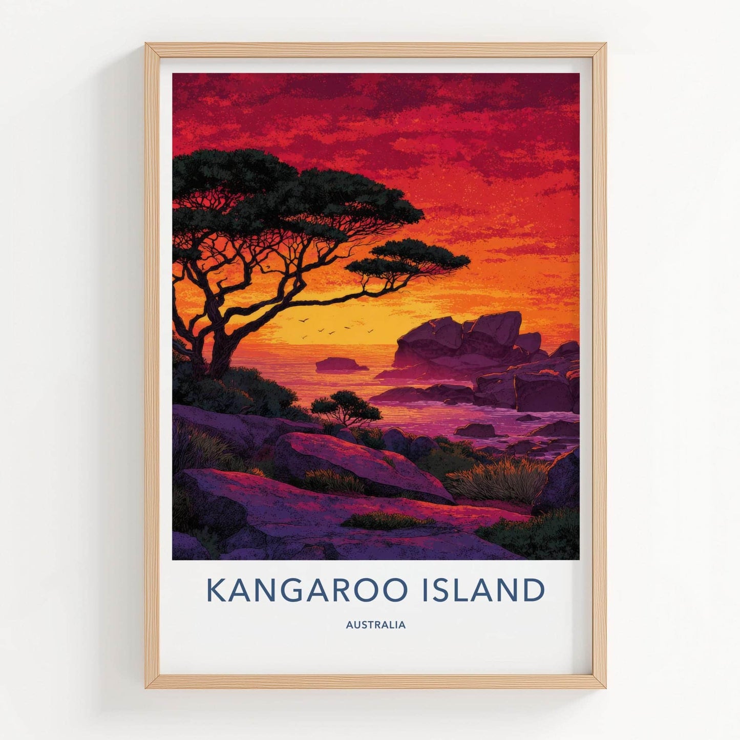 Kangaroo Island Poster - Australia Travel Art - Vibrant Coastal Sunset Home Decor