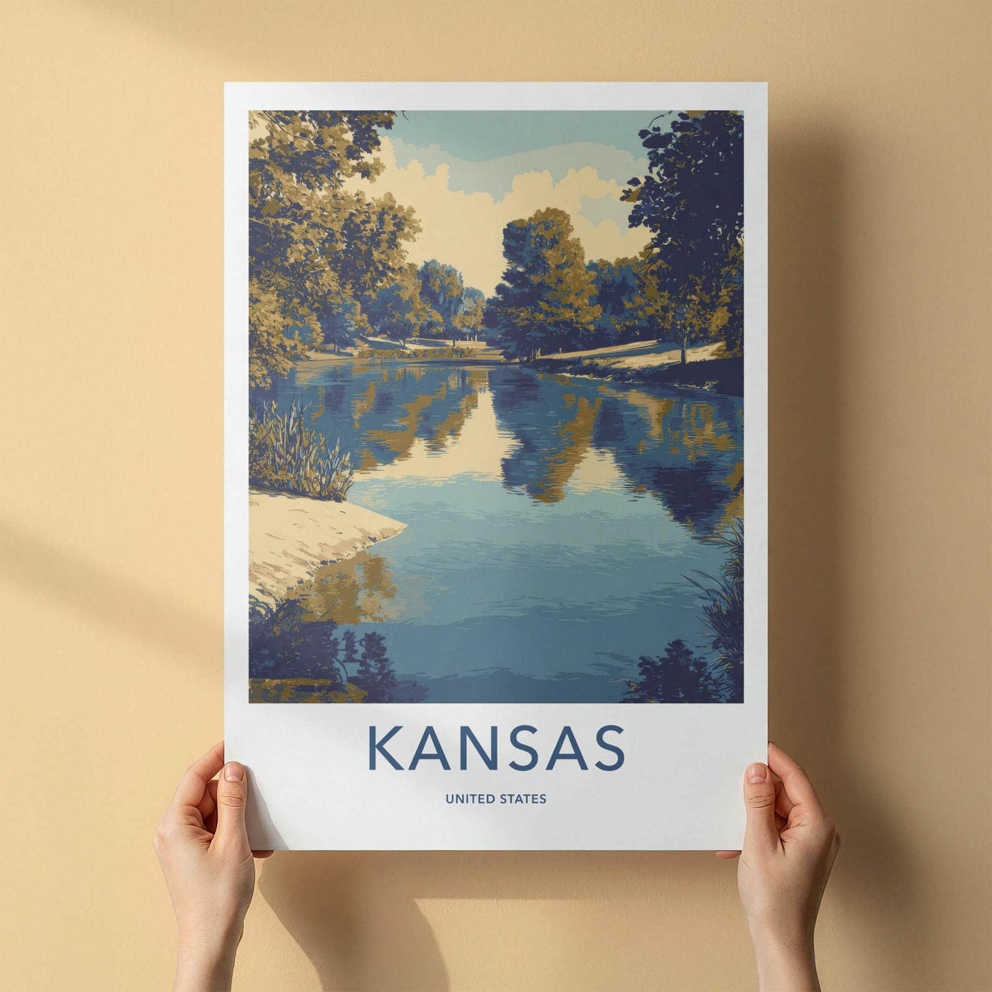 Kansas Poster - Kansas Framed Art - Lush Lakeside Vista Framed Decor