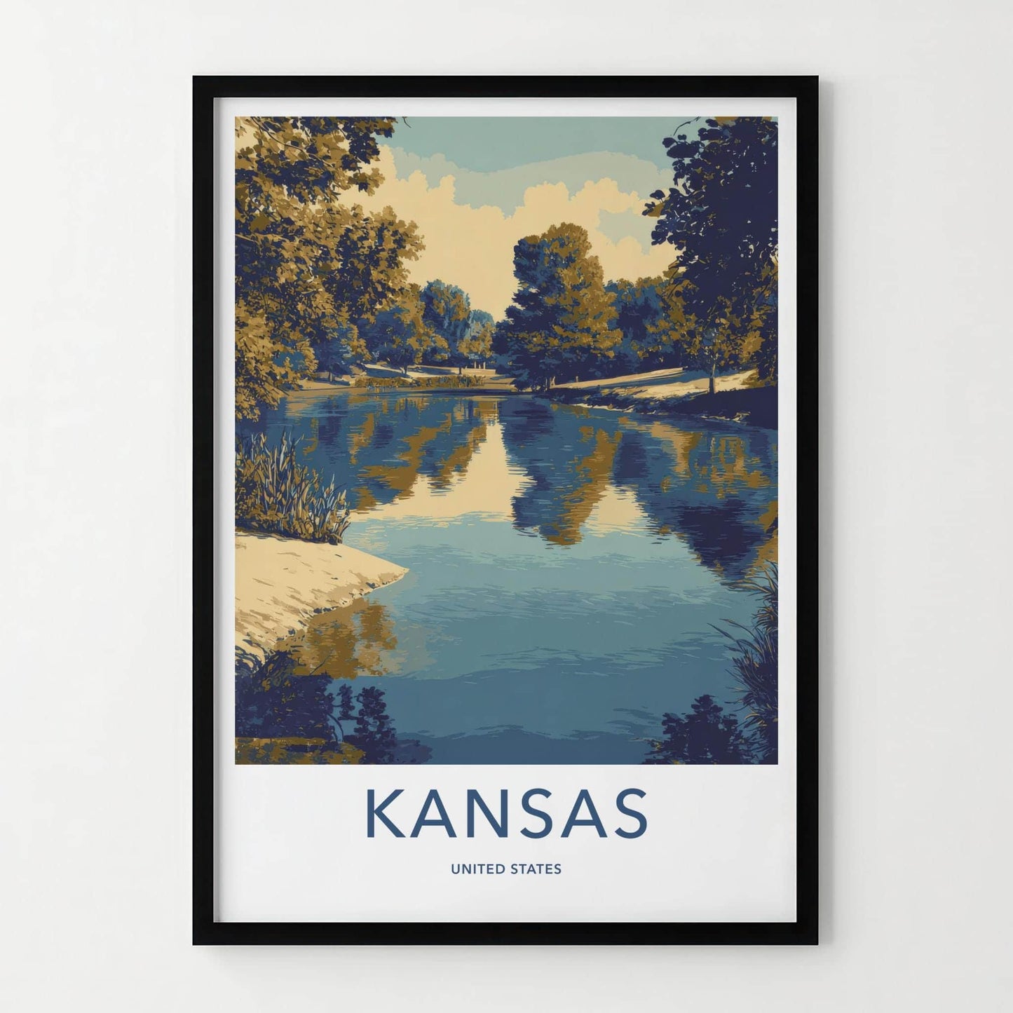 Kansas Poster - Kansas Framed Art - Lush Lakeside Vista Framed Decor