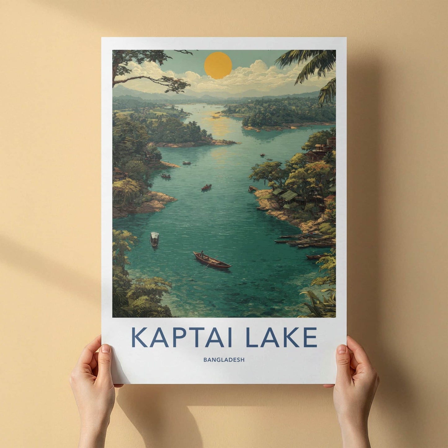 Kaptai Lake Poster - Bangladesh Travel Print - Scenic Lake Boats Home Decor