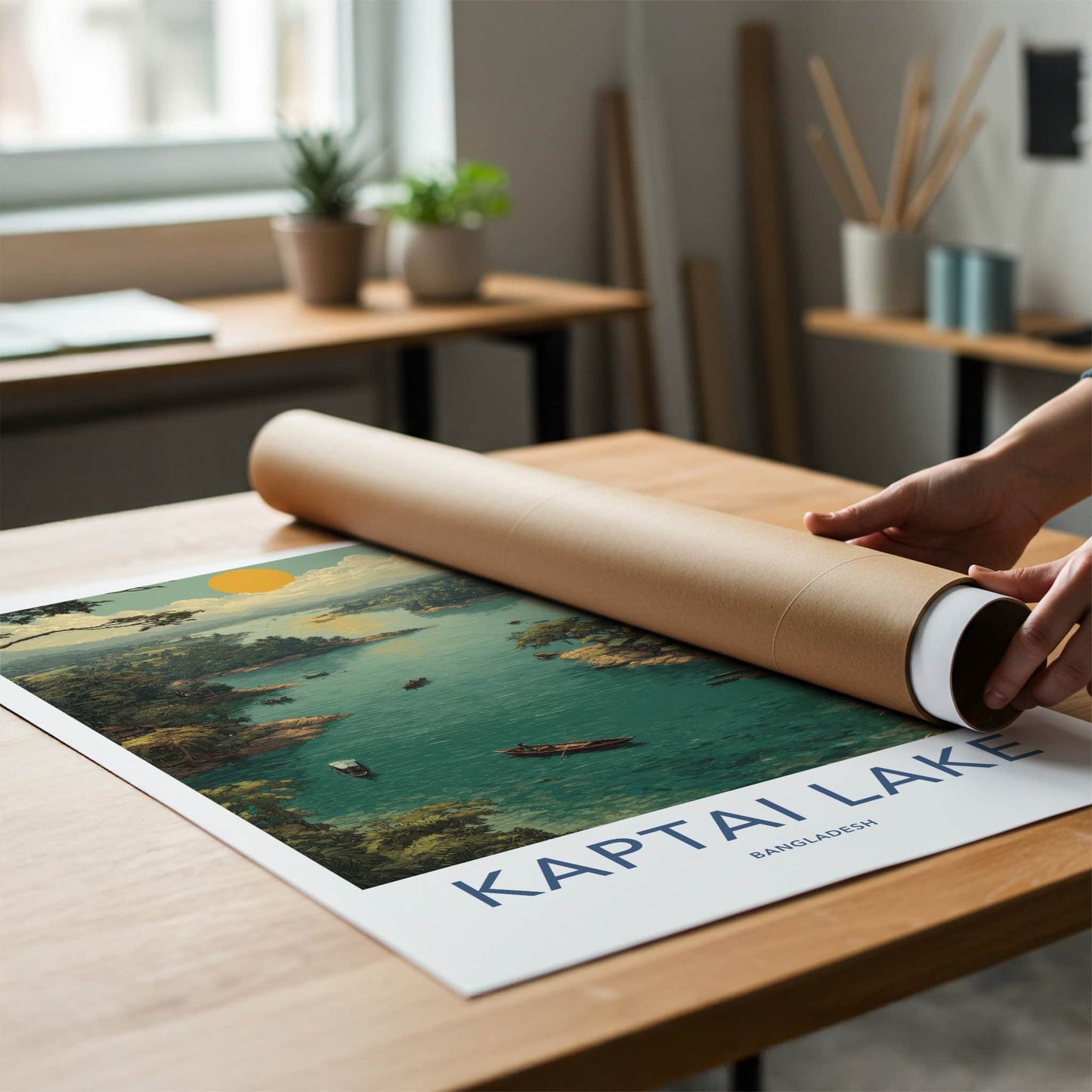 Kaptai Lake Poster - Bangladesh Travel Print - Scenic Lake Boats Home Decor
