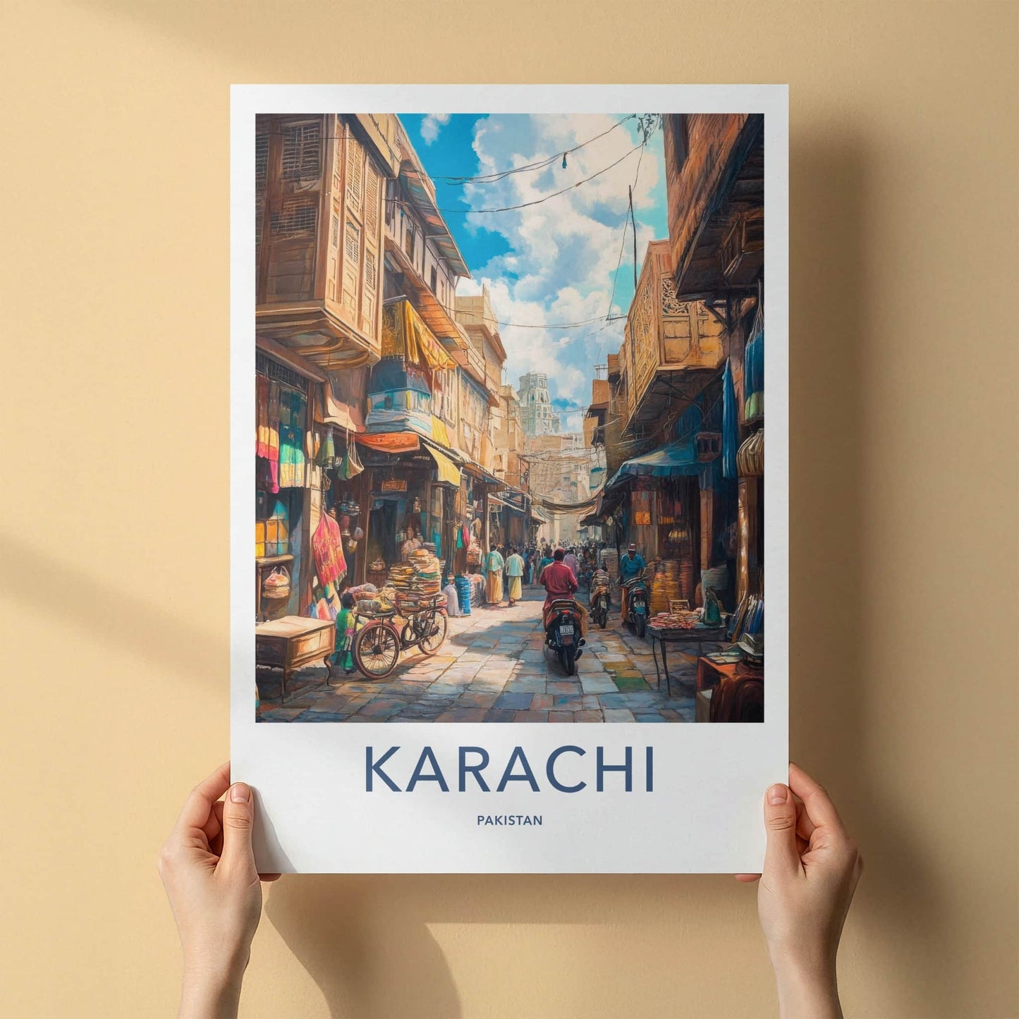 Karachi Poster - Pakistan Travel Art - Bustling Street Market Home Decor