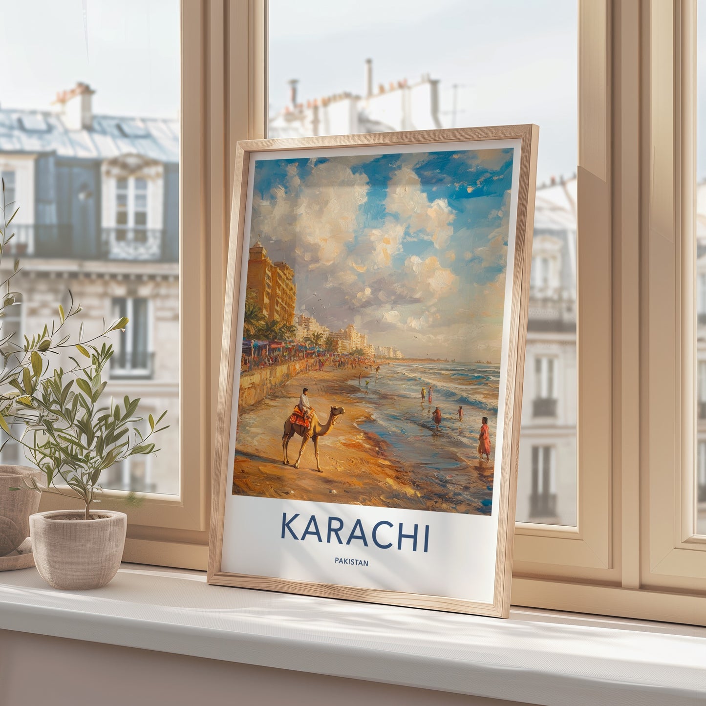 Karachi Poster - Pakistan Travel Art - Camel Rider Beach Home Decor