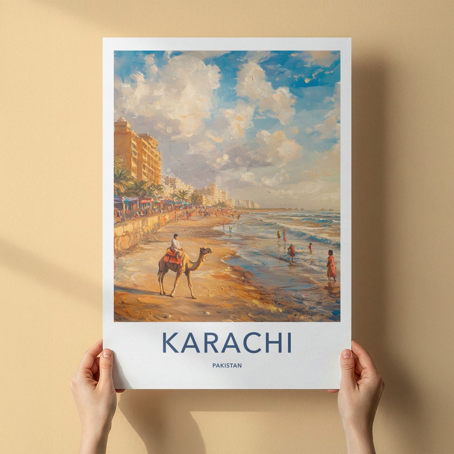 Karachi Poster - Pakistan Travel Art - Camel Rider Beach Home Decor