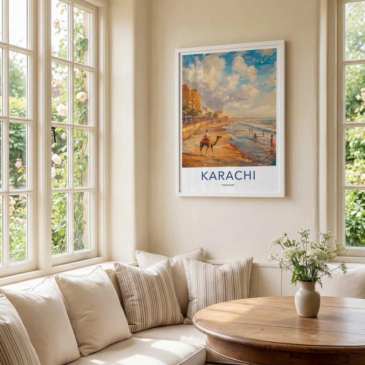 Karachi Poster - Pakistan Travel Art - Camel Rider Beach Home Decor