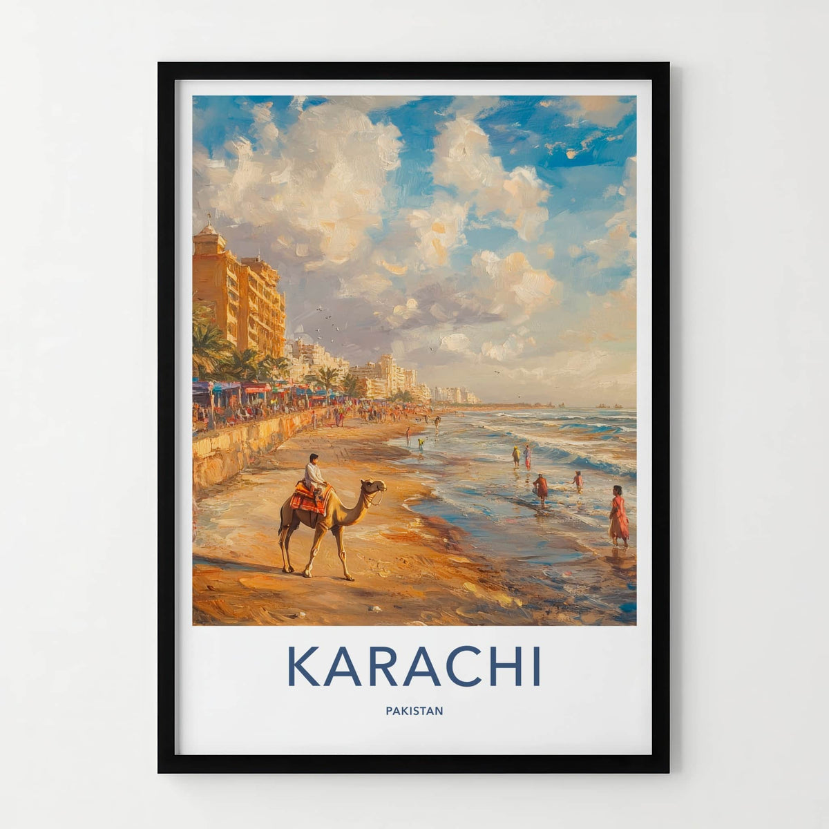 Karachi Poster - Pakistan Travel Art - Camel Rider Beach Home Decor