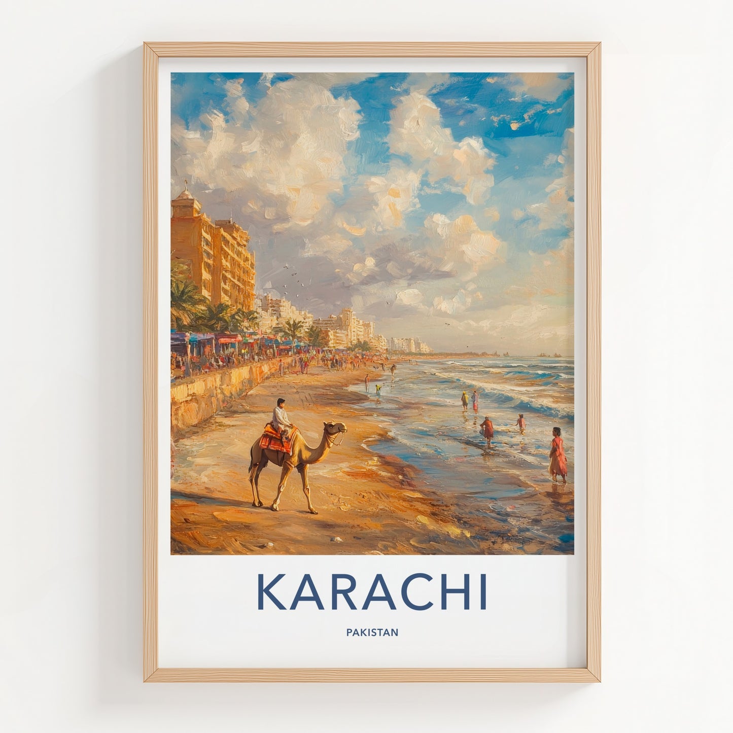 Karachi Poster - Pakistan Travel Art - Camel Rider Beach Home Decor