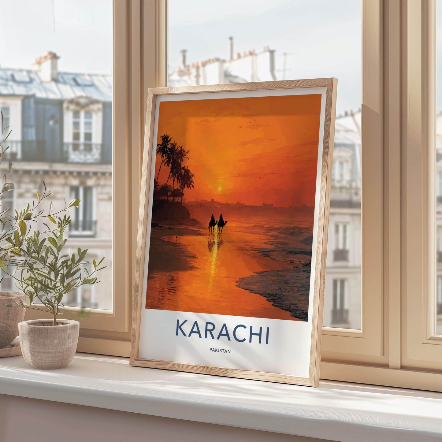 Karachi Poster - Pakistan Travel Art - Camels Sunset Beach Home Decor