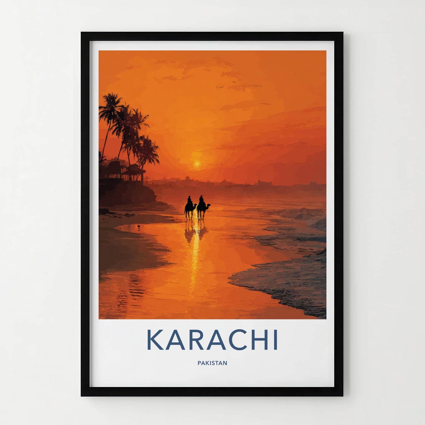 Karachi Poster - Pakistan Travel Art - Camels Sunset Beach Home Decor