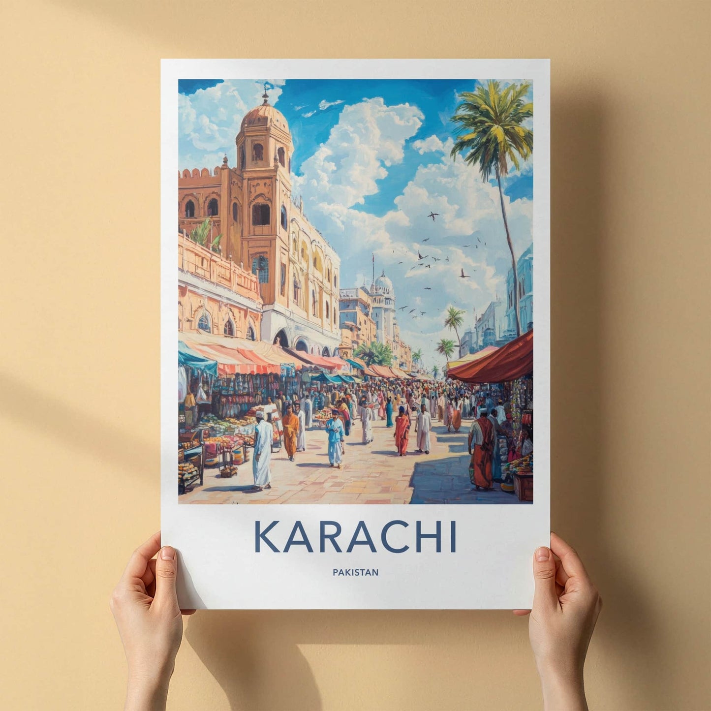 Karachi Poster - Pakistan Travel Art - Lively Market Scene Home Decor