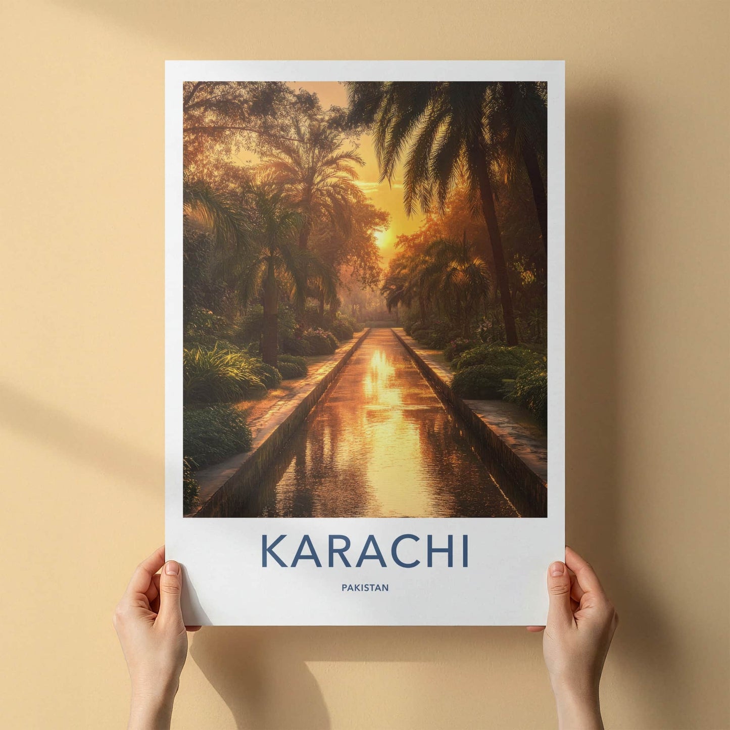 Karachi Poster - Pakistan Wall Art - Water Reflects Sunset Home Decor