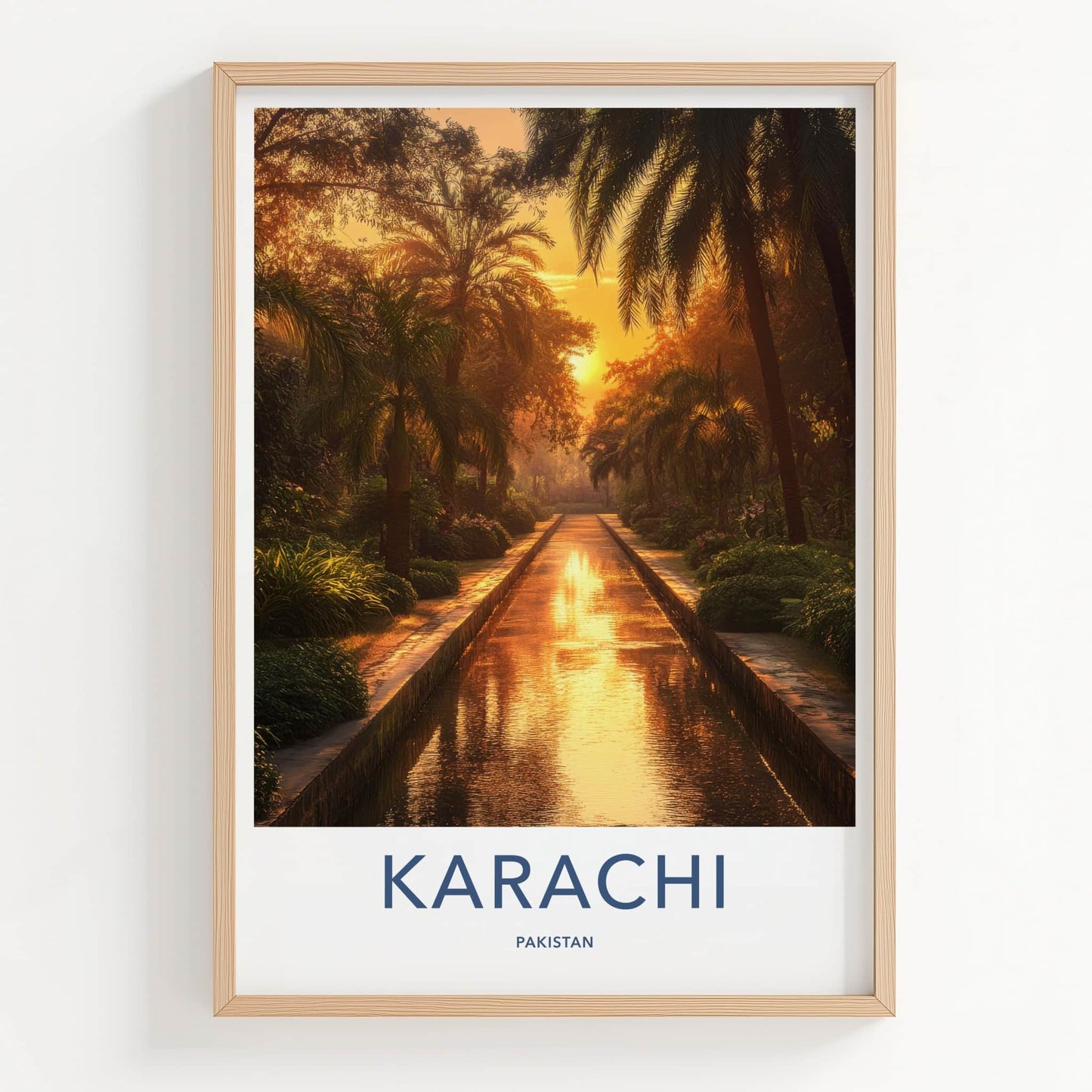 Karachi Poster - Pakistan Wall Art - Water Reflects Sunset Home Decor