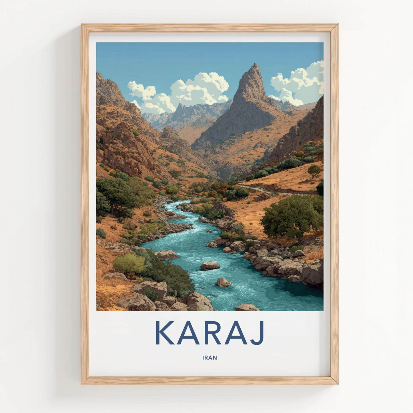 Karaj Poster - Iran Framed Print - River Canyon Mountains Framed Decor