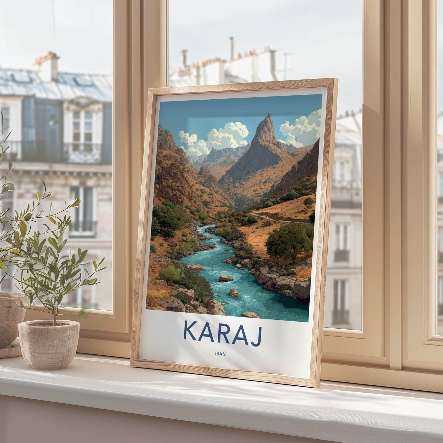 Karaj Poster - Iran Framed Print - River Canyon Mountains Framed Decor