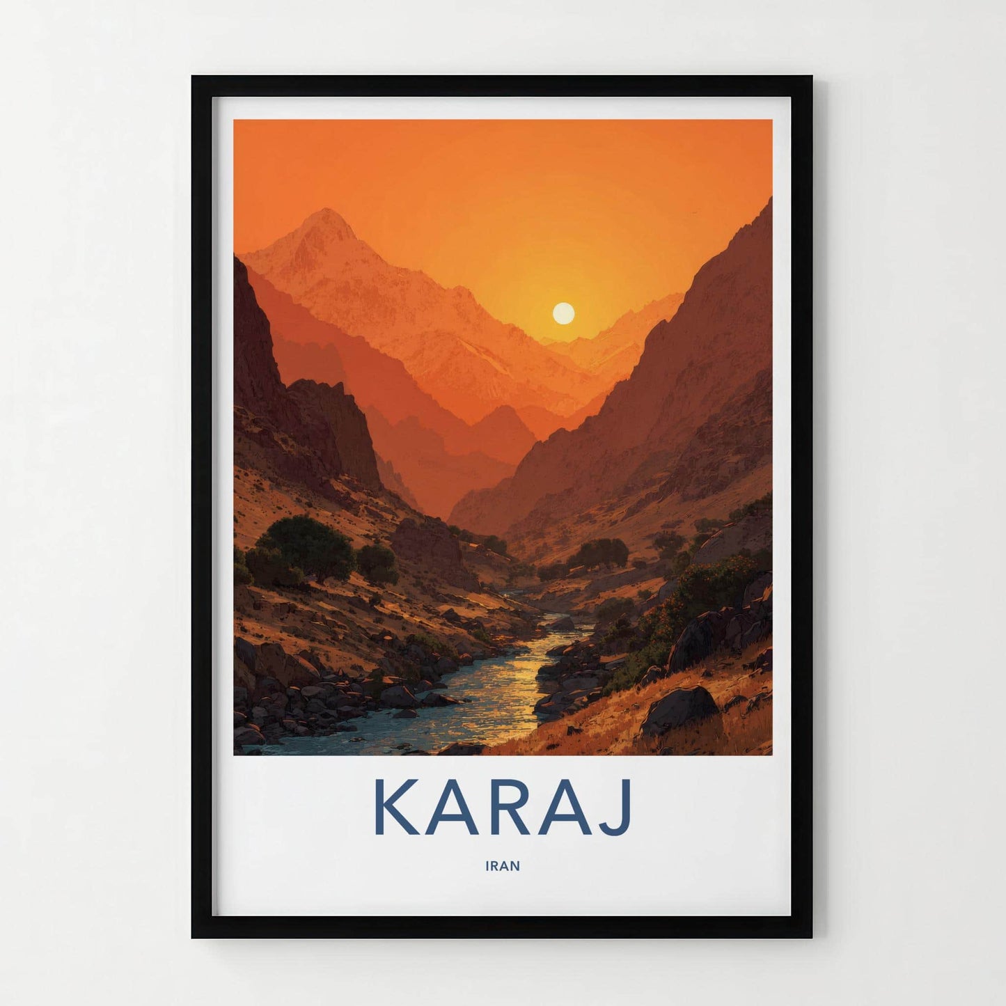 Karaj Poster - Iran Travel Art - Mountain River Sunset Home Decor