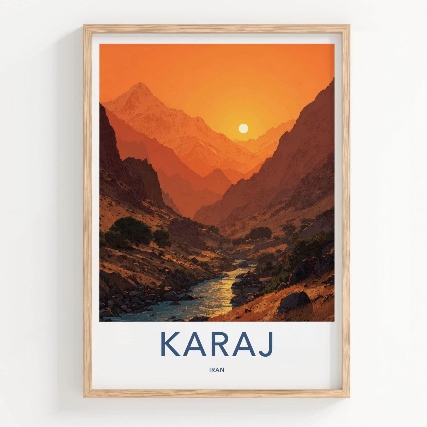 Karaj Poster - Iran Travel Art - Mountain River Sunset Home Decor