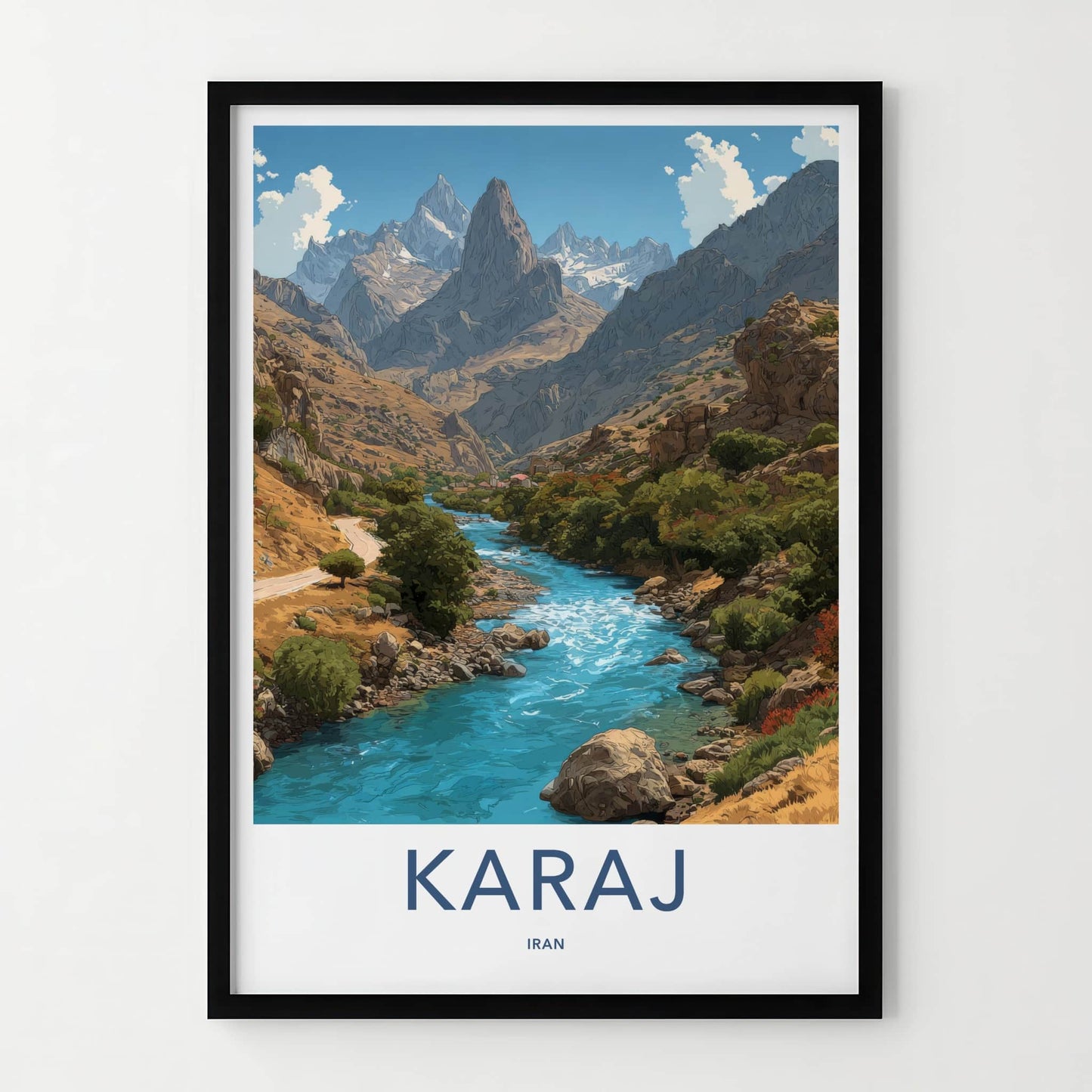 Karaj Poster - Iran Travel Art - Mountain River Village Gallery Art