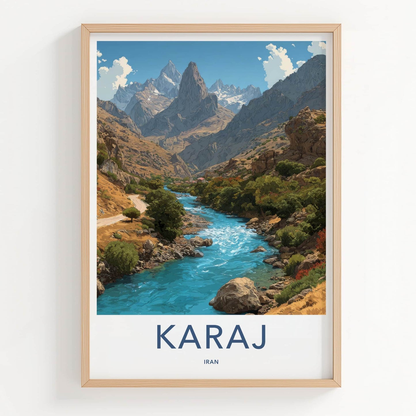 Karaj Poster - Iran Travel Art - Mountain River Village Gallery Art