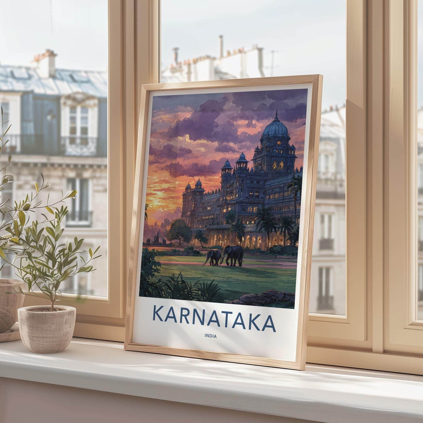 Karnataka Poster - India Travel Art - Karnataka Dusk Palace Elephants Home Decor