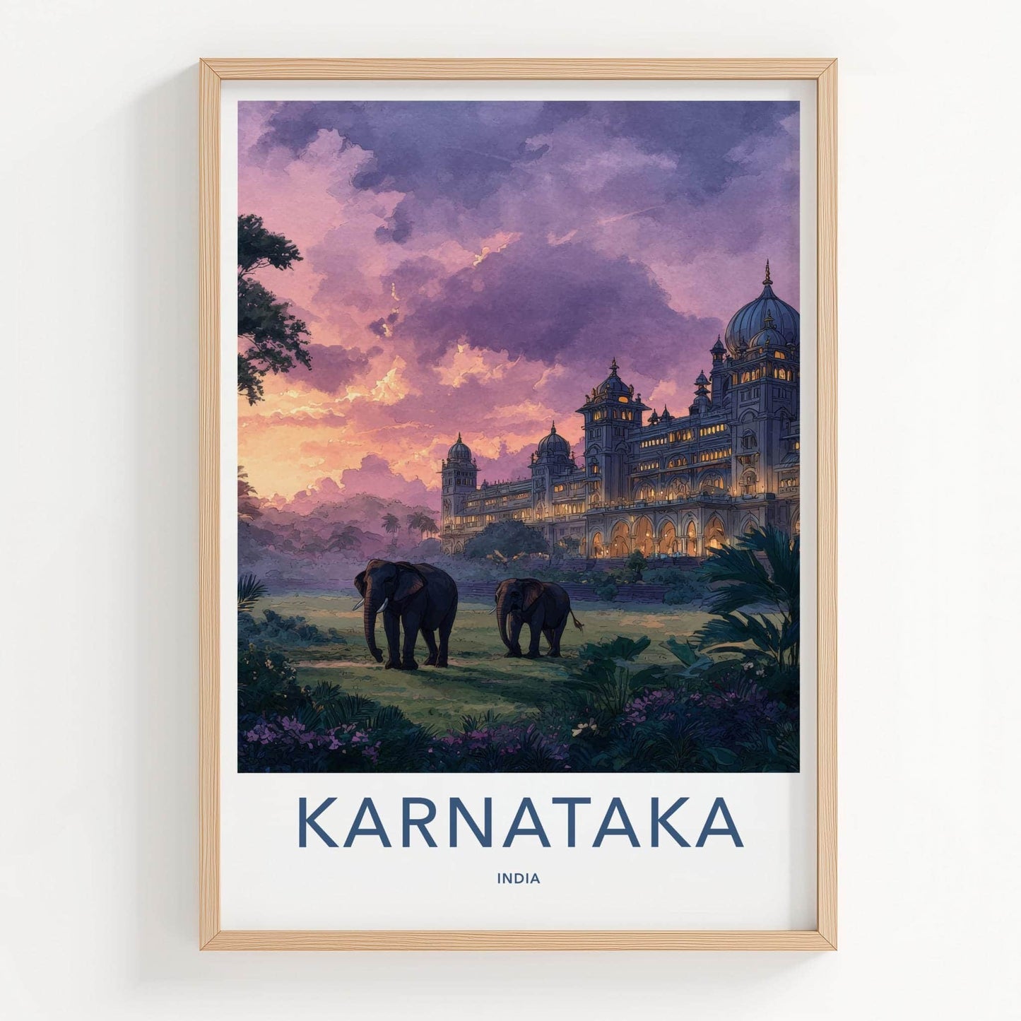 Karnataka Poster - India Travel Art - Karnataka Elephants Sunset Home Decor