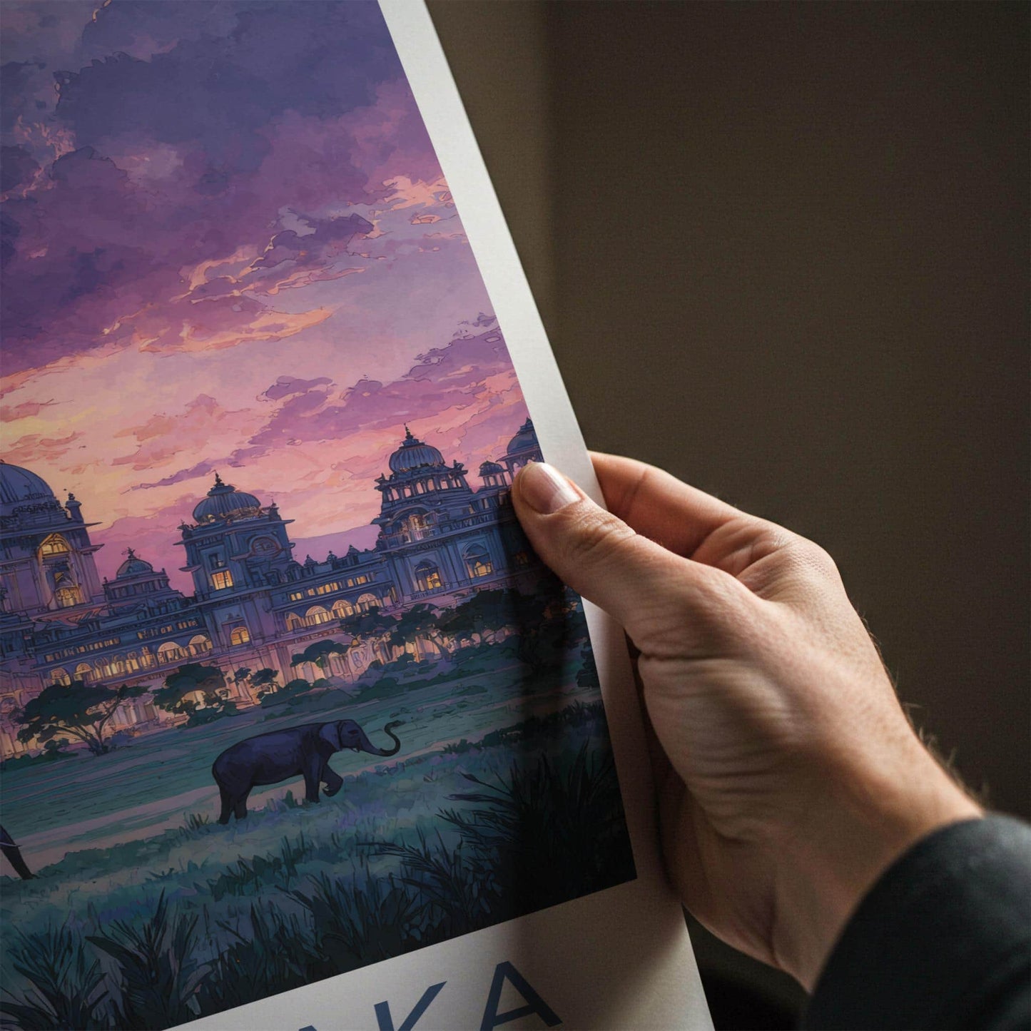 Karnataka Poster - India Travel Art - Karnataka Sunset Palace Elephants Home Decor