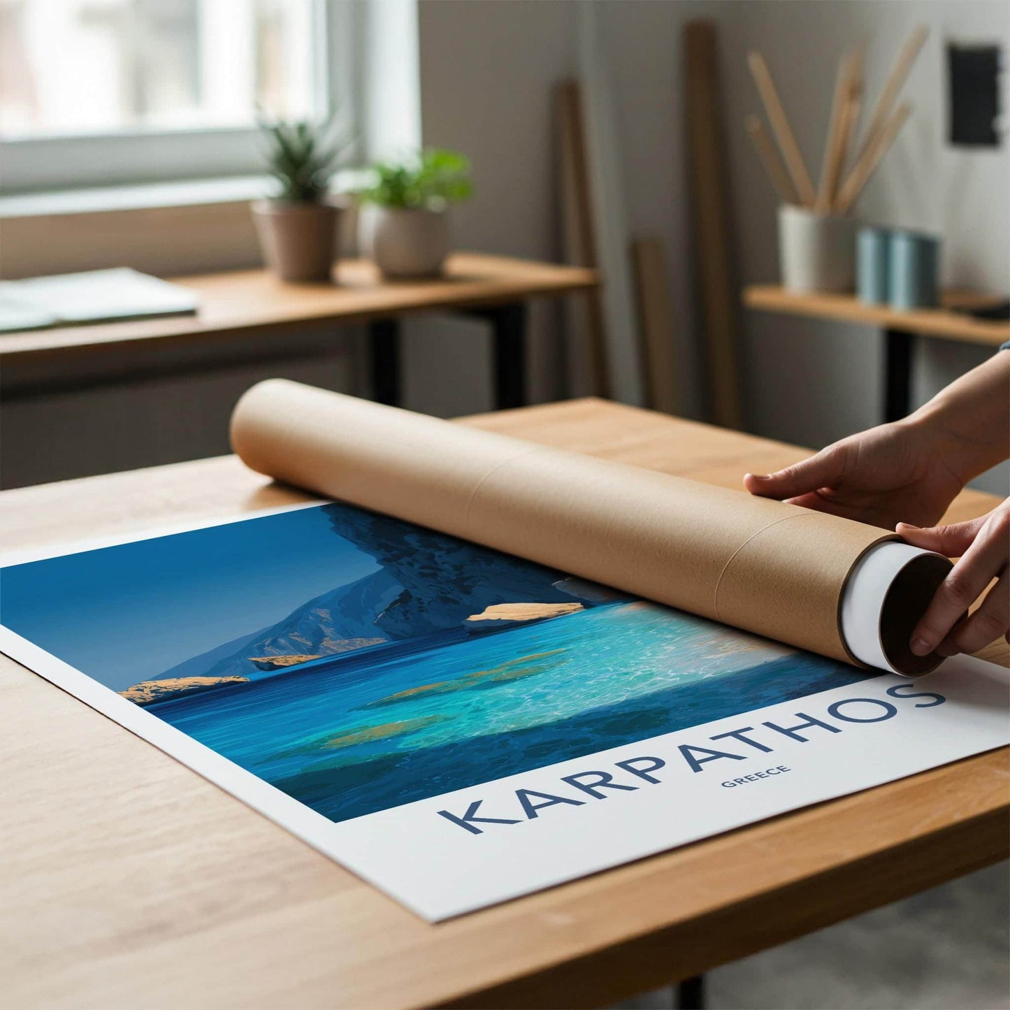 Karpathos Poster - Greece Framed Art - Clear Sea Cliffs Framed Decor