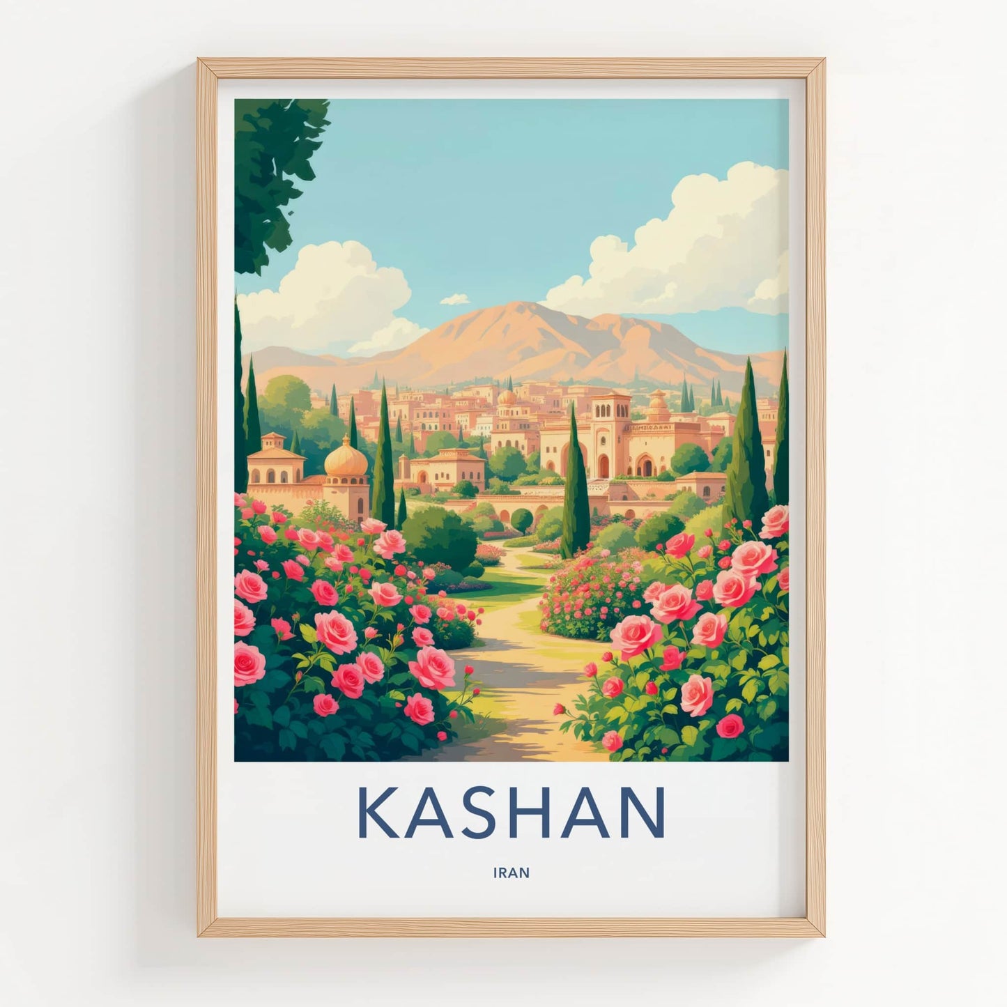 Kashan Poster - Iran Travel Art - Pink Roses Landscape Home Decor
