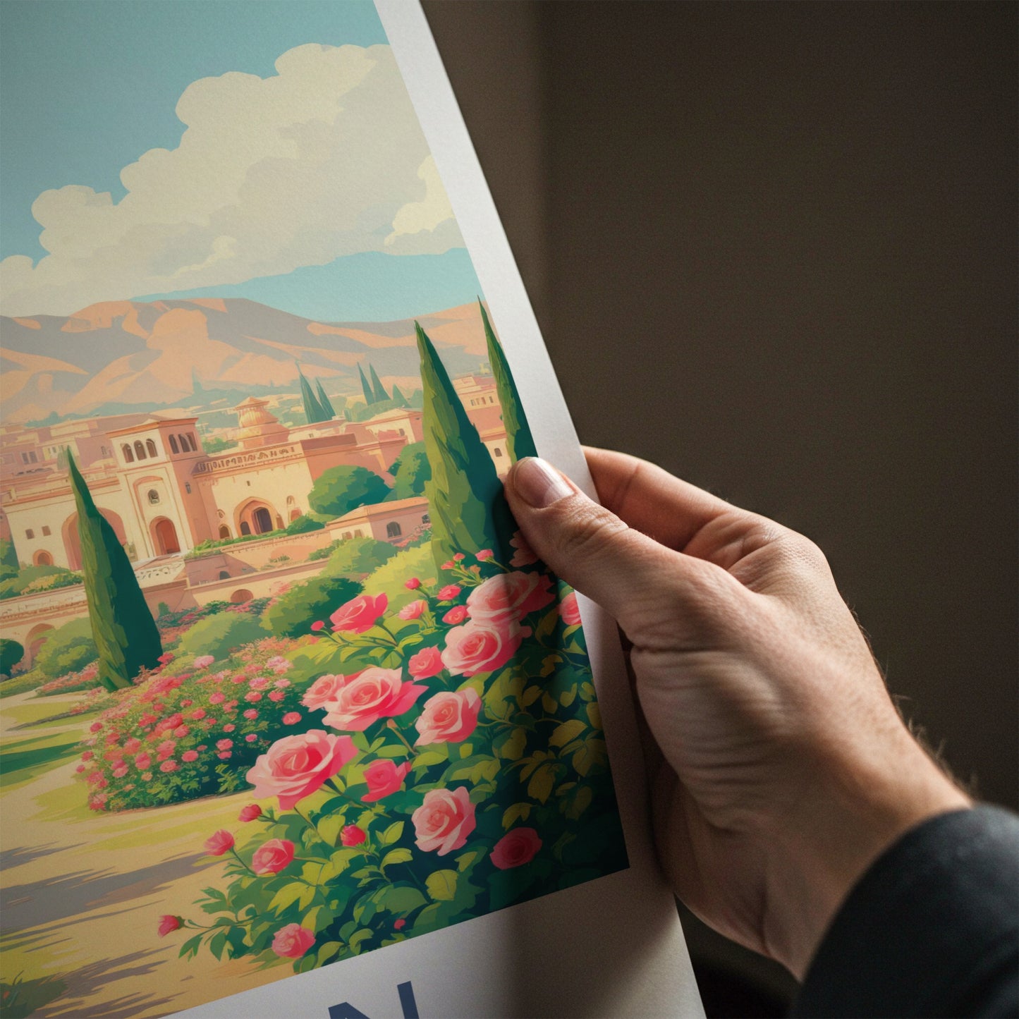 Kashan Poster - Iran Travel Art - Pink Roses Landscape Home Decor